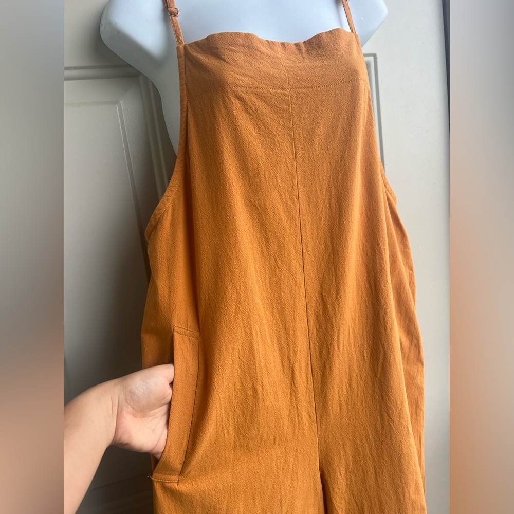 Minimalist Boho Jumpsuit Wide Leg Relaxed Fit Size M, Muted Orange Boho Overalls - Picture 6 of 8